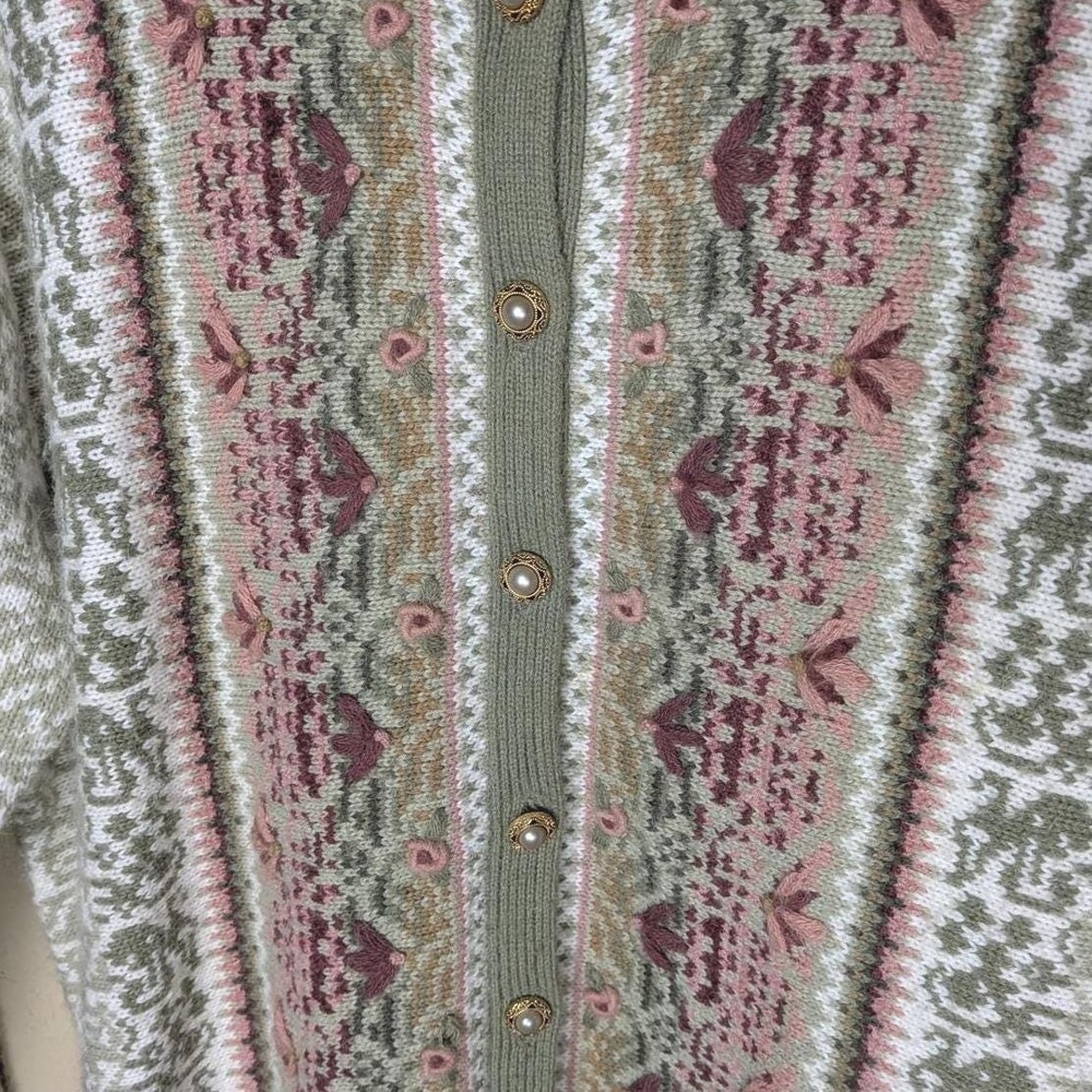 Vintage Koret Cardigan SzL Tapestry Knit Embroidered 90s Cottage Grannie Chic - Picture 3 of 6